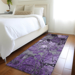 Homeroots 2' X 8' Purple Abstract Washable Indoor Outdoor Runner Rug Purple Polyester 563062