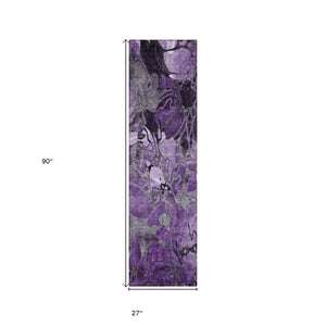 Homeroots 2' X 8' Purple Abstract Washable Indoor Outdoor Runner Rug Purple Polyester 563062
