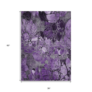 Homeroots 3' X 5' Purple Abstract Washable Indoor Outdoor Area Rug Purple Polyester 563064