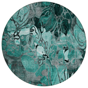HomeRoots 5' Beige and Blue Abstract Area Rug - Stylish, Washable, Indoor/Outdoor - Perfect for High-Traffic Areas 8' X 8' 563075