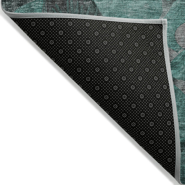 Homeroots 8' X 10' Teal Black And Gray Abstract Washable Indoor Outdoor Area Rug Teal Polyester 563076