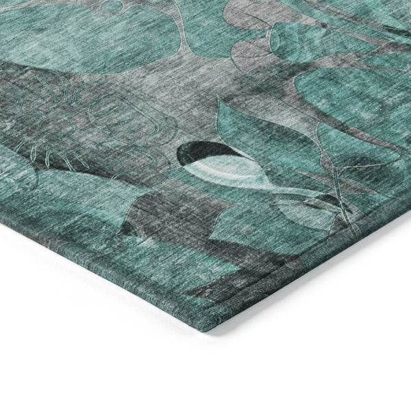 Homeroots 8' X 10' Teal Black And Gray Abstract Washable Indoor Outdoor Area Rug Teal Polyester 563076