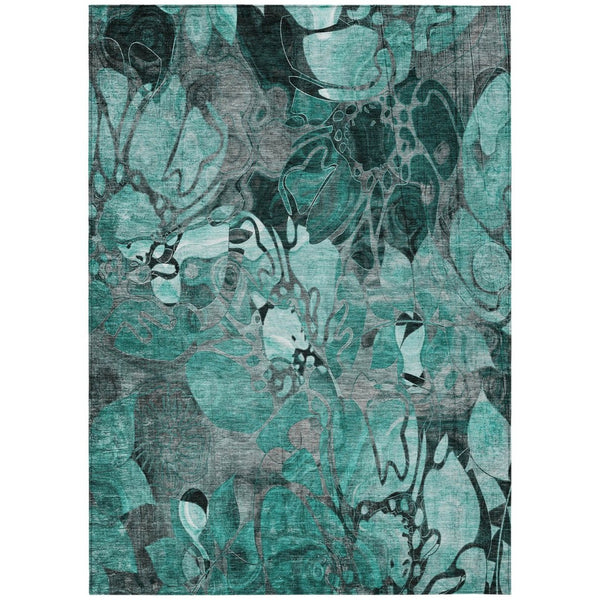 HomeRoots 5' Beige and Blue Abstract Area Rug - Stylish, Washable, Indoor/Outdoor - Perfect for High-Traffic Areas 9' X 12' 563077