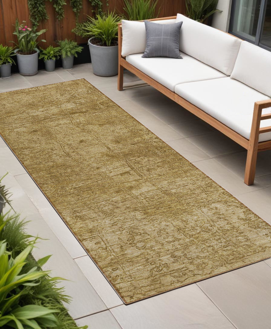 Homeroots 8' Runner Stylish Tan Abstract Washable Non-skid Indoor Outdoor Rug For Kids And Pets’ Safety Beige Polyester 563080