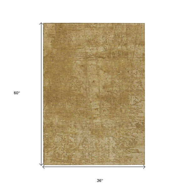 Homeroots 3' X 5' Tan Abstract Washable Non Skid Indoor Outdoor Area Rug Beige Polyester 563082