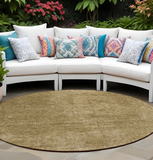 Homeroots 8' Round Tan Round Abstract Washable Non Skid Indoor Outdoor Area Rug Beige Polyester 563084