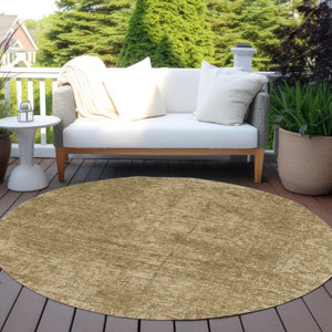 Homeroots 8' Round Tan Round Abstract Washable Non Skid Indoor Outdoor Area Rug Beige Polyester 563084