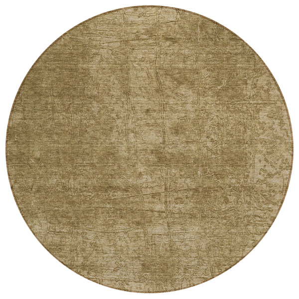 Homeroots 8' Round Tan Round Abstract Washable Non Skid Indoor Outdoor Area Rug Beige Polyester 563084