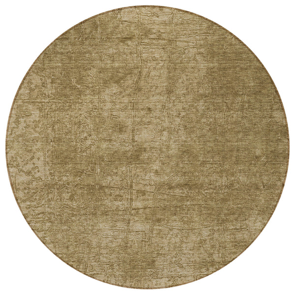 Homeroots 8' Round Tan Round Abstract Washable Non Skid Indoor Outdoor Area Rug Beige Polyester 563084