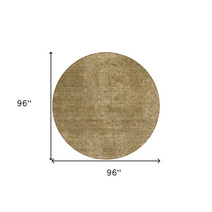 Homeroots 8' Round Tan Round Abstract Washable Non Skid Indoor Outdoor Area Rug Beige Polyester 563084