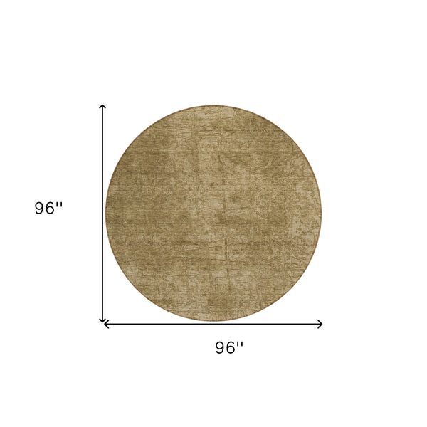 Homeroots 8' Round Tan Round Abstract Washable Non Skid Indoor Outdoor Area Rug Beige Polyester 563084