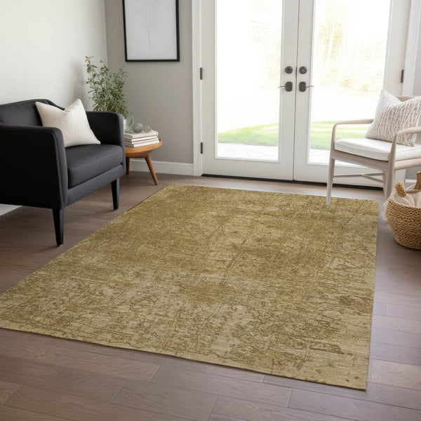 HomeRoots 5' Tan Abstract Area Rug - Washable, Non-Skid, Versatile Design for Indoor & Outdoor Spaces 9' X 12' 563086