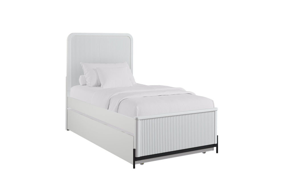 English Elm Full Solid Wood Full Ov Twin Trundle Bed White with Reeded Birch Veneer Fronts Casual Transitional Design B2699S00060