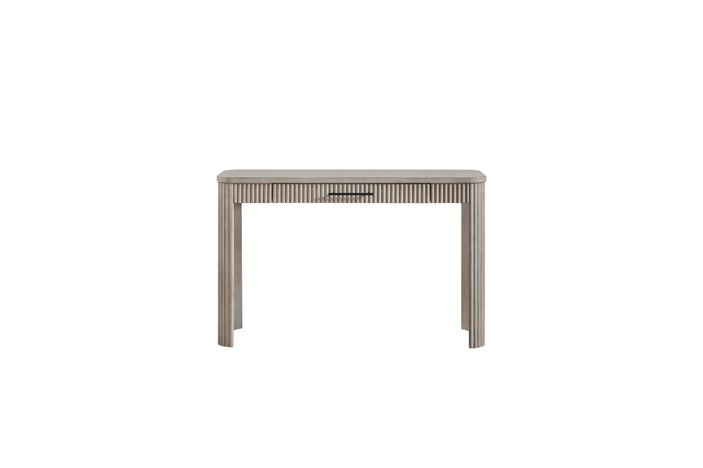 English Elm Taupe Reeded Writing Desk with Birch Veneer, Solid Wood & MDF, 1 Drawer — Casual Transitional Style B2699P271424