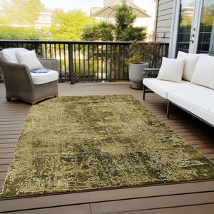 Homeroots 9' X 12' Green Abstract Washable Non Skid Indoor Outdoor Area Rug Brown Polyester 563095