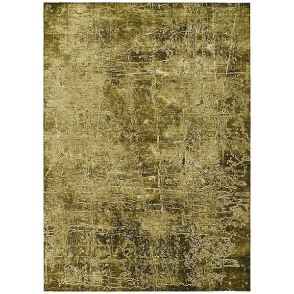 Homeroots 9' X 12' Green Abstract Washable Non Skid Indoor Outdoor Area Rug Brown Polyester 563095