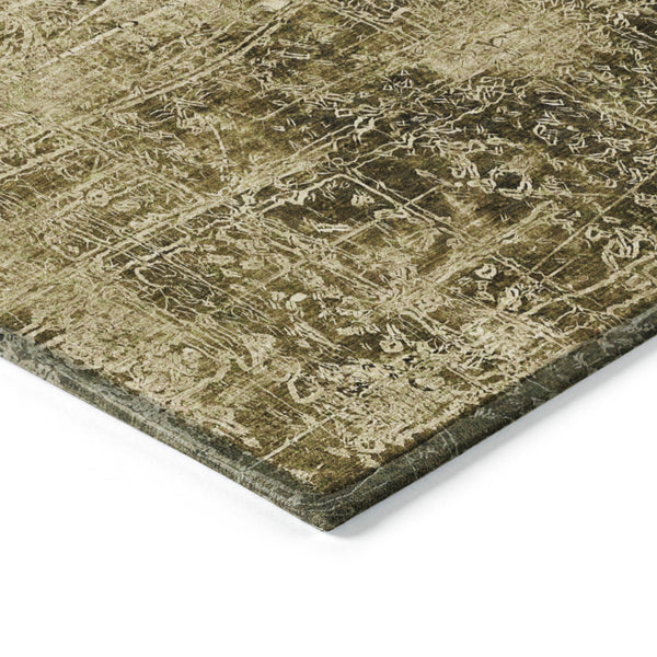 Homeroots 9' X 12' Green Abstract Washable Non Skid Indoor Outdoor Area Rug Brown Polyester 563095