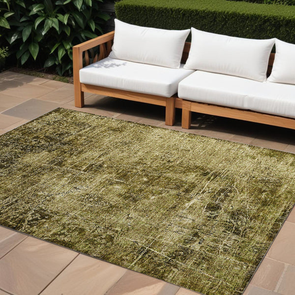 Homeroots 10' X 14' Green Abstract Washable Non Skid Indoor Outdoor Area Rug Brown Polyester 563096
