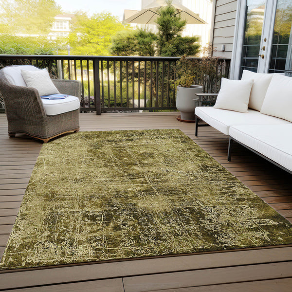 Homeroots 10' X 14' Green Abstract Washable Non Skid Indoor Outdoor Area Rug Brown Polyester 563096