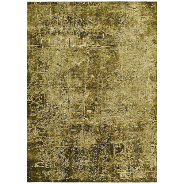 Homeroots 10' X 14' Green Abstract Washable Non Skid Indoor Outdoor Area Rug Brown Polyester 563096