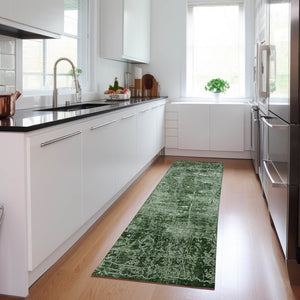 Homeroots 8' Runner Stylish Tan Abstract Washable Non-skid Indoor Outdoor Rug For Kids And Pets’ Safety Emerald Polyester 563098