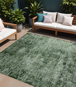 Homeroots 8' X 10' Emerald Abstract Washable Non Skid Indoor Outdoor Area Rug Emerald Polyester 563103