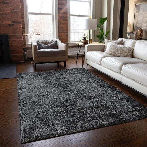 Homeroots 3' X 5' Gray Abstract Washable Non Skid Indoor Outdoor Area Rug Gray Polyester 563109