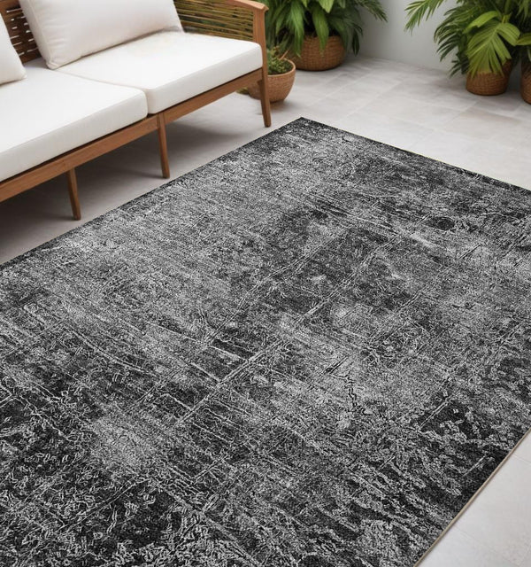 Homeroots 5' X 8' Gray Abstract Washable Non Skid Indoor Outdoor Area Rug Gray Polyester 563110