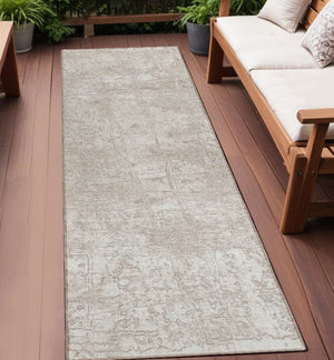 Homeroots 8' Runner Stylish Tan Abstract Washable Non-skid Indoor Outdoor Rug For Kids And Pets’ Safety Ivory Polyester 563116