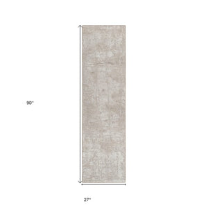 Homeroots 8' Runner Stylish Tan Abstract Washable Non-skid Indoor Outdoor Rug For Kids And Pets’ Safety Ivory Polyester 563116