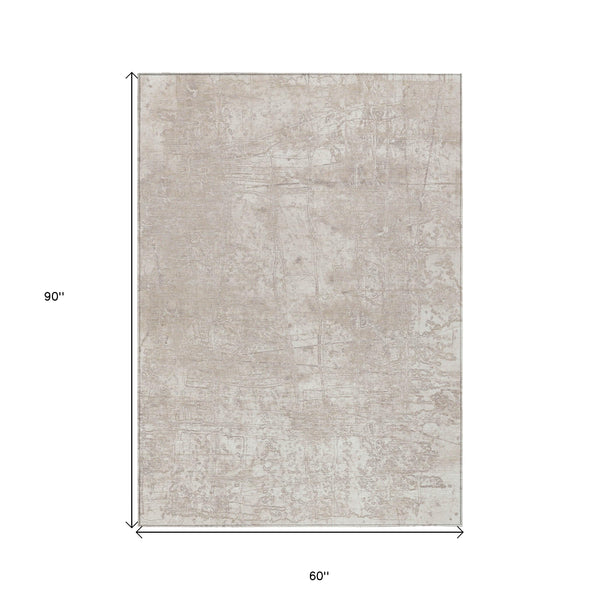 Homeroots 5' X 8' Ivory Abstract Washable Non Skid Indoor Outdoor Area Rug Ivory Polyester 563119