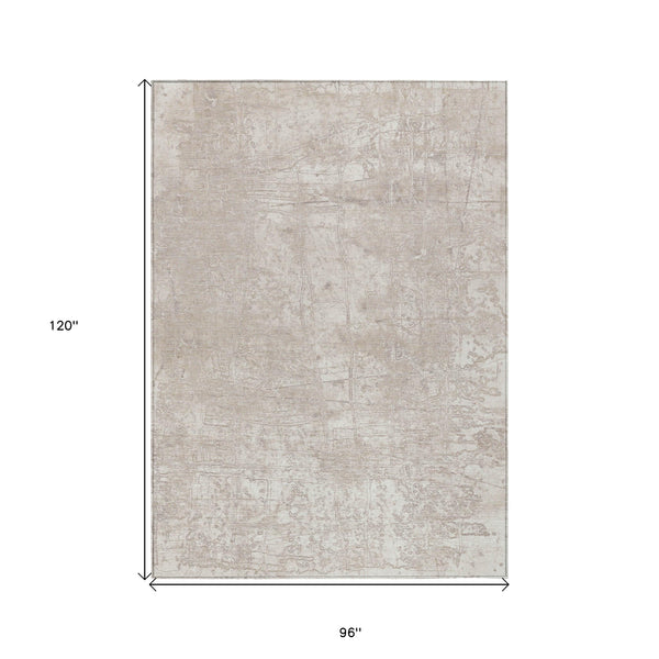 Homeroots 8' X 10' Ivory Abstract Washable Non Skid Indoor Outdoor Area Rug Ivory Polyester 563121