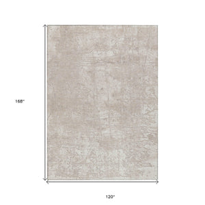Homeroots 10' X 14' Ivory Abstract Washable Non Skid Indoor Outdoor Area Rug Ivory Polyester 563123