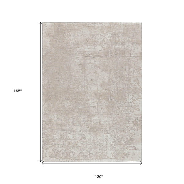 Homeroots 10' X 14' Ivory Abstract Washable Non Skid Indoor Outdoor Area Rug Ivory Polyester 563123