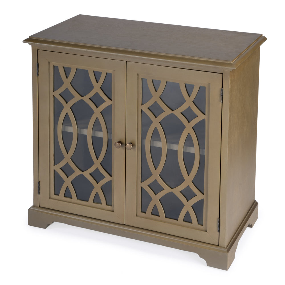 Butler Specialty Lee Farmhouse Style 2 Door Accent Cabinet With Geometric Glass Design And Ample Storage Space For Home Light Brown Bayur Wood,Mdf,Okume Veneer,Glass 5631251-butler