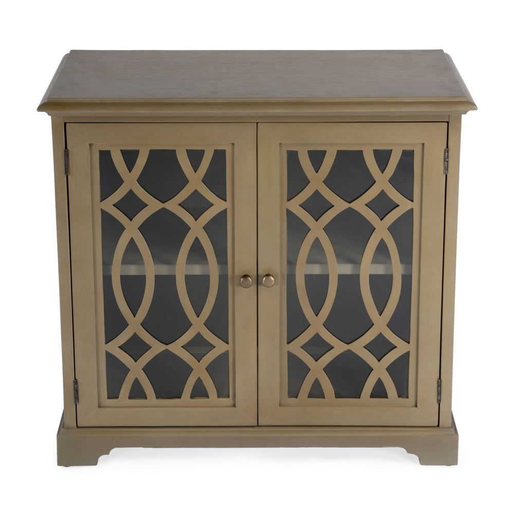 Butler Specialty Lee Farmhouse Style 2 Door Accent Cabinet With Geometric Glass Design And Ample Storage Space For Home Light Brown Bayur Wood,Mdf,Okume Veneer,Glass 5631251-butler