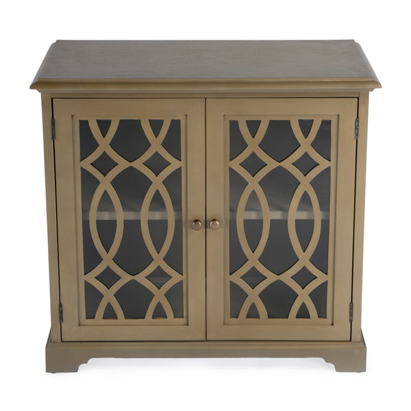 Butler Specialty Lee Farmhouse Style 2 Door Accent Cabinet With Geometric Glass Design And Ample Storage Space For Home Light Brown Bayur Wood,Mdf,Okume Veneer,Glass 5631251-butler
