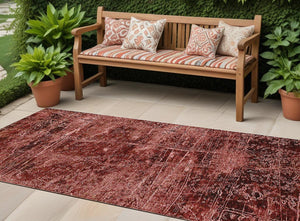 Homeroots 8' Runner Stylish Tan Abstract Washable Non-skid Indoor Outdoor Rug For Kids And Pets’ Safety Merlot Polyester 563125