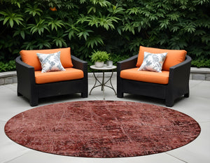Homeroots 8' Round Merlot Round Abstract Washable Non Skid Indoor Outdoor Area Rug Merlot Polyester 563129