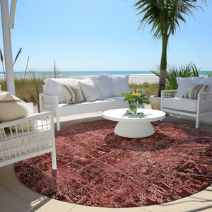 Homeroots 8' Round Merlot Round Abstract Washable Non Skid Indoor Outdoor Area Rug Merlot Polyester 563129