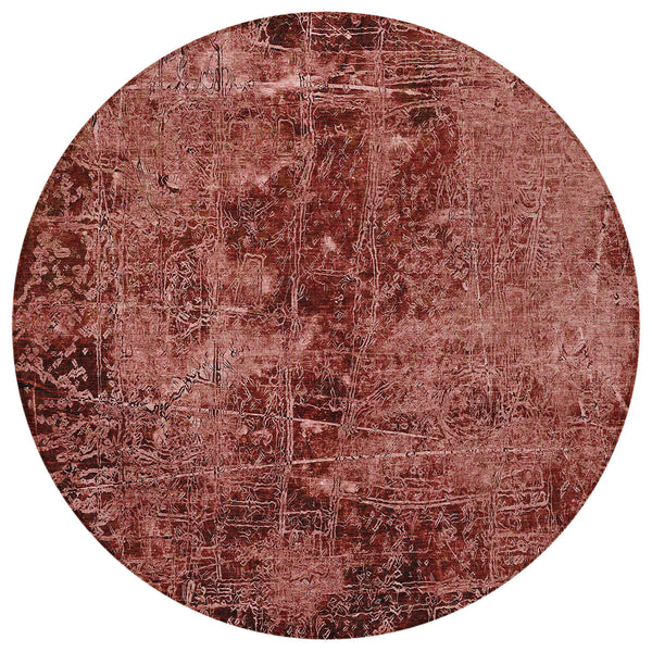 Homeroots 8' Round Merlot Round Abstract Washable Non Skid Indoor Outdoor Area Rug Merlot Polyester 563129