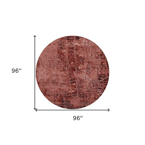 Homeroots 8' Round Merlot Round Abstract Washable Non Skid Indoor Outdoor Area Rug Merlot Polyester 563129