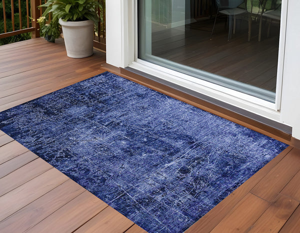 Homeroots 3' X 5' Navy Blue Abstract Washable Non Skid Indoor Outdoor Area Rug Navy Polyester 563136
