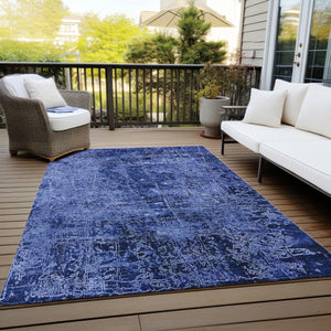 Homeroots 3' X 5' Navy Blue Abstract Washable Non Skid Indoor Outdoor Area Rug Navy Polyester 563136
