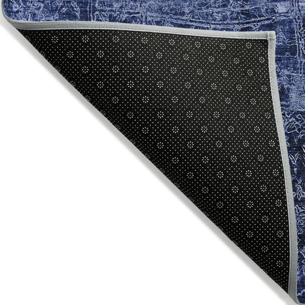 Homeroots 3' X 5' Navy Blue Abstract Washable Non Skid Indoor Outdoor Area Rug Navy Polyester 563136