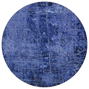 Homeroots 8' Round Navy Blue Round Abstract Washable Non Skid Indoor Outdoor Area Rug Navy Polyester 563138