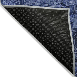 Homeroots 8' Round Navy Blue Round Abstract Washable Non Skid Indoor Outdoor Area Rug Navy Polyester 563138