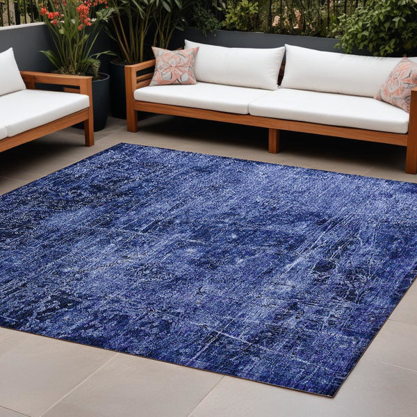 Homeroots 10' X 14' Navy Blue Abstract Washable Non Skid Indoor Outdoor Area Rug Navy Polyester 563141
