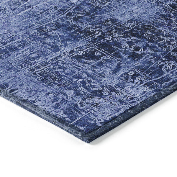 Homeroots 10' X 14' Navy Blue Abstract Washable Non Skid Indoor Outdoor Area Rug Navy Polyester 563141