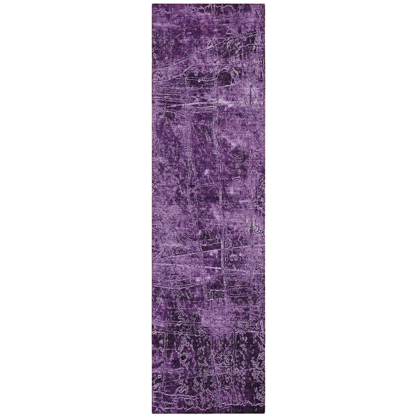 Homeroots 8' Runner Purple Abstract Washable Non Skid Indoor Outdoor Runner Rug Purple Polyester 563143